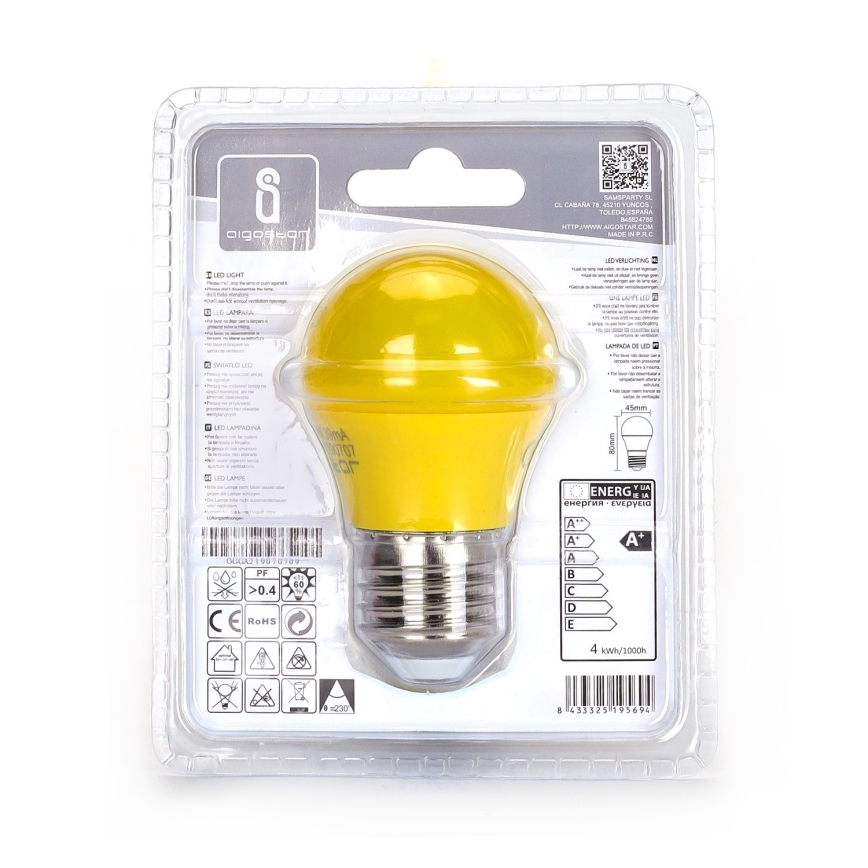 LED Glödlampa G45 E27/4W/230V gul- Aigostar