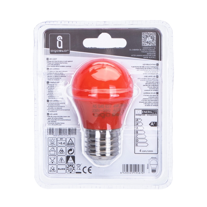 LED Glödlampa G45 E27/4W/230V orange - Aigostar