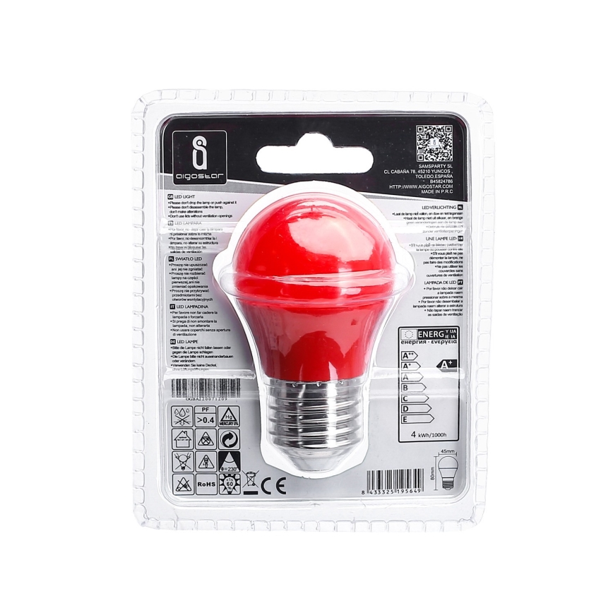 LED Glödlampa G45 E27/4W/230V röd- Aigostar