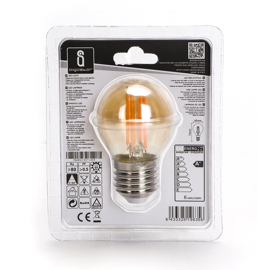 LED glödlampa G45 E27/6W/230V 2200K - Aigostar
