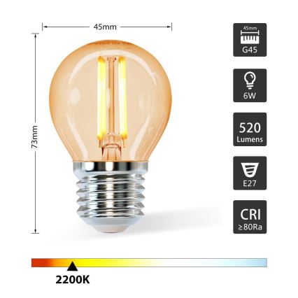 LED glödlampa G45 E27/6W/230V 2200K - Aigostar