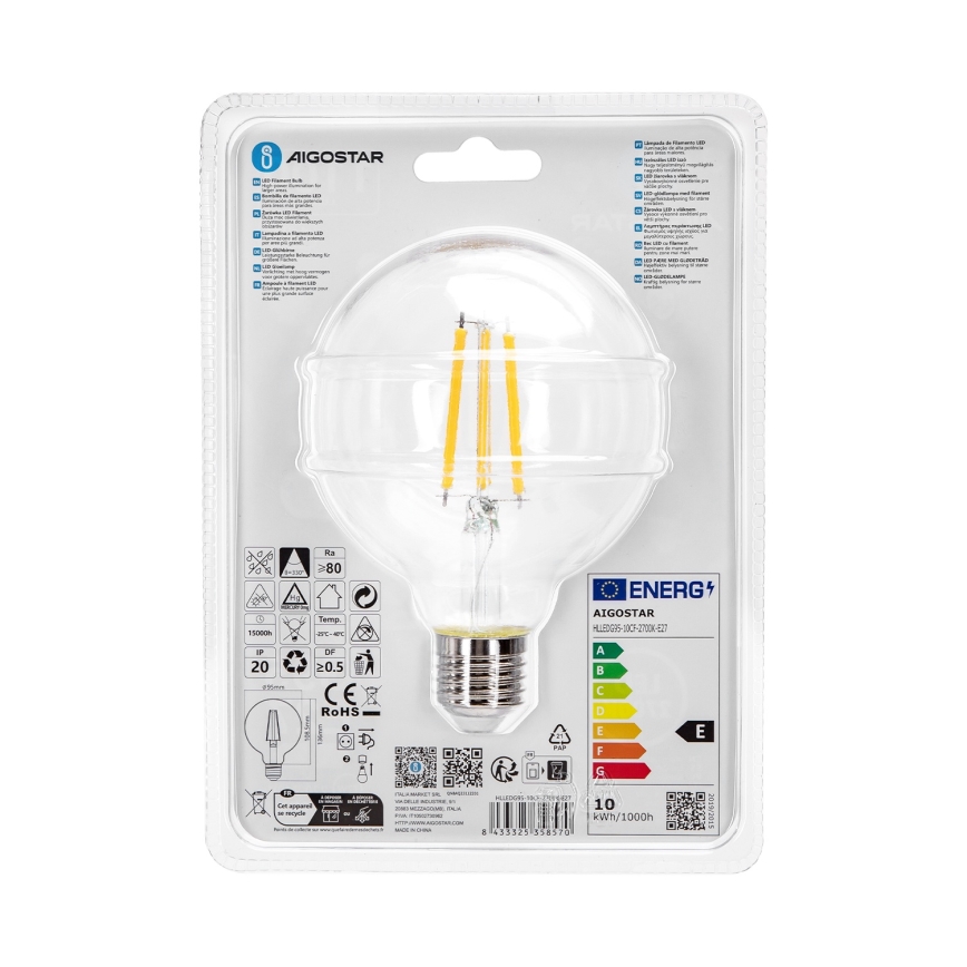 LED glödlampa G95 E27/10W/230V 2700K - Aigostar