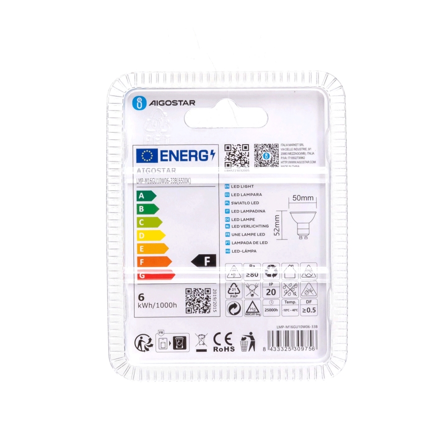 LED glödlampa GU10/6W/230V 6500K - Aigostar