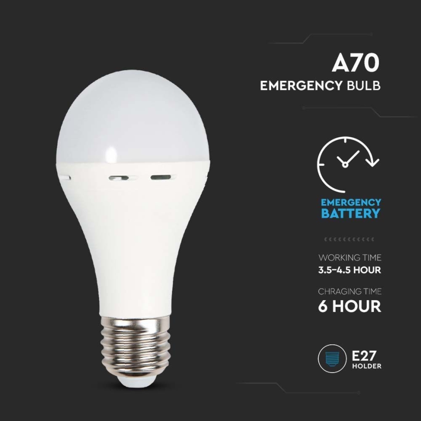 LED Glödlampa med nödläge A70 E27/9W/230V 4000K