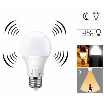 LED glödlampa  med sensor  E27/9W/230V 6500K
