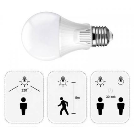 LED glödlampa  med sensor  E27/9W/230V 6500K