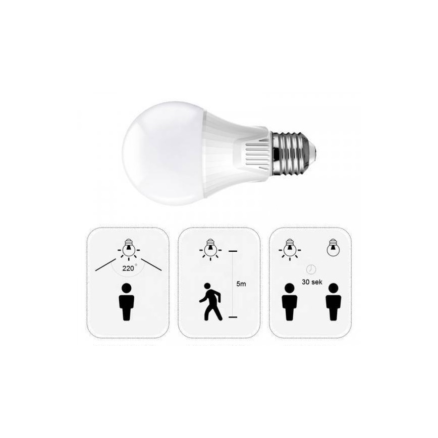 LED glödlampa  med sensor  E27/9W/230V 6500K