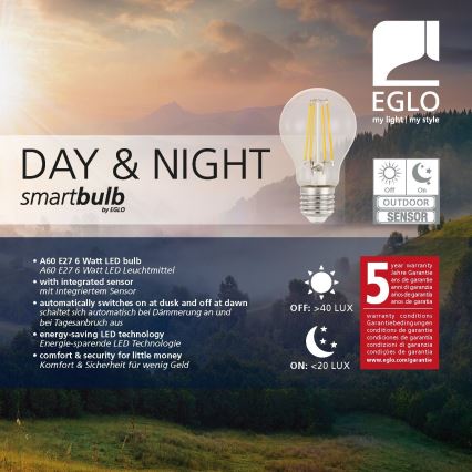 LED glödlampa med sensor VINTAGE A60 E27/6W/230V 3000K - Eglo 11886