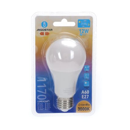 LED glödlampa med skymningssensor A60 E27/12W/230V 3000K - Aigostar