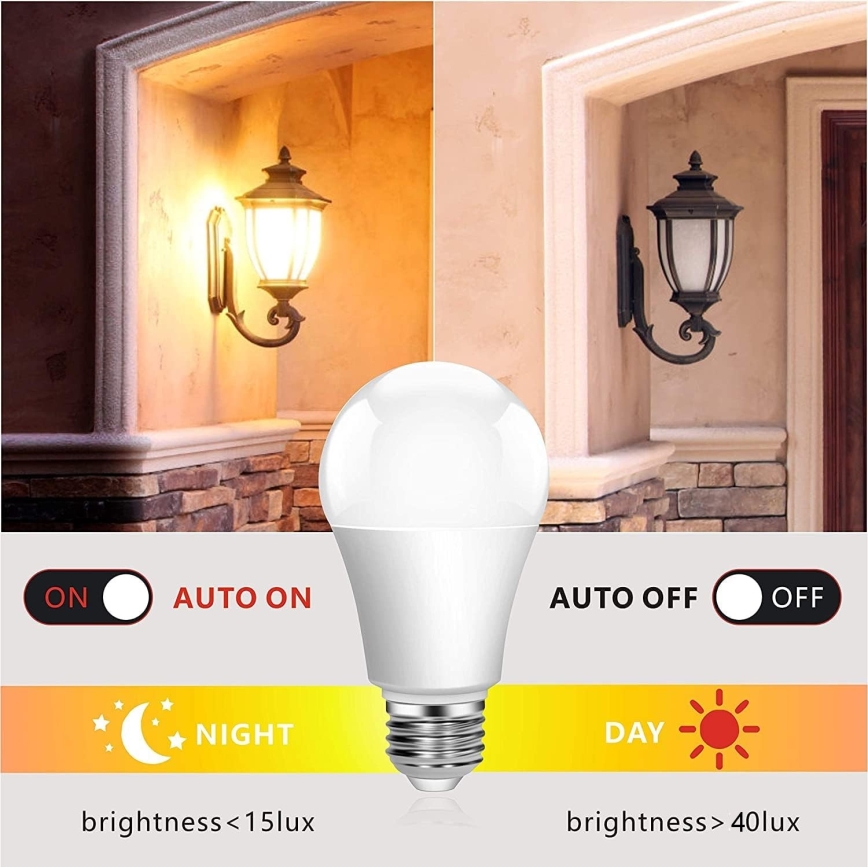 LED glödlampa med skymningssensor ECOLINE A60 E27/12W/230V 3000K -  Brilagi