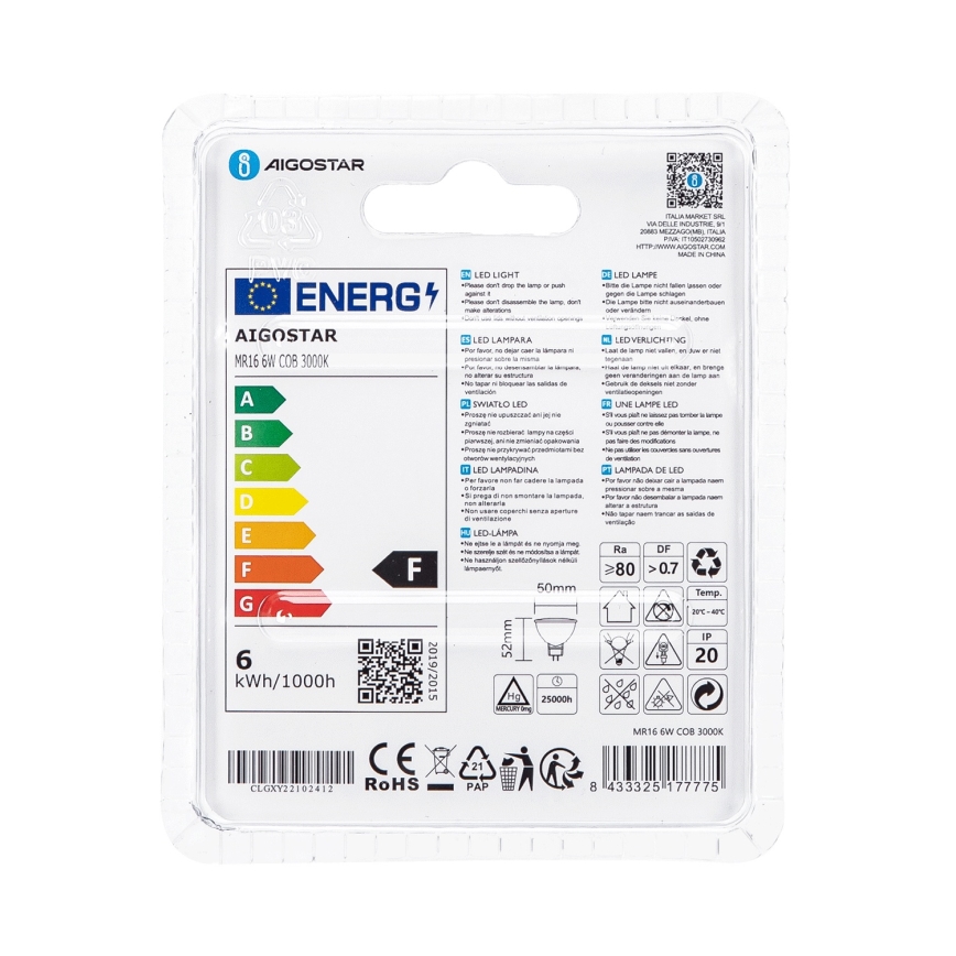 LED glödlampa MR16 GU5,3/6W/12V 3000K - Aigostar