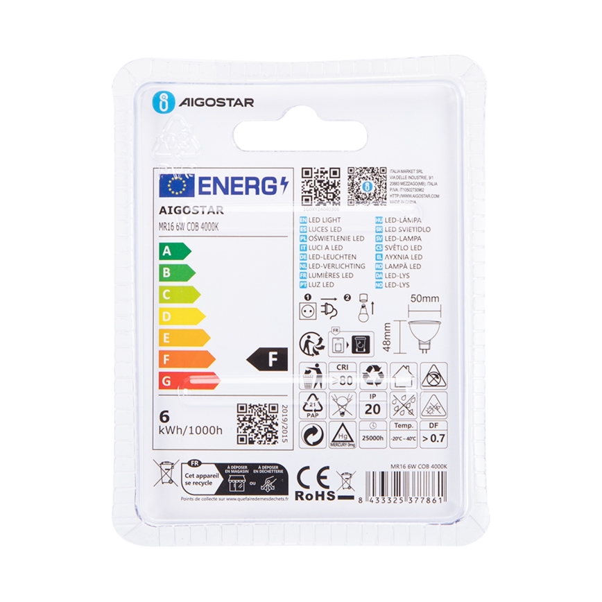 LED glödlampa MR16 GU5,3/6W/12V 4000K - Aigostar