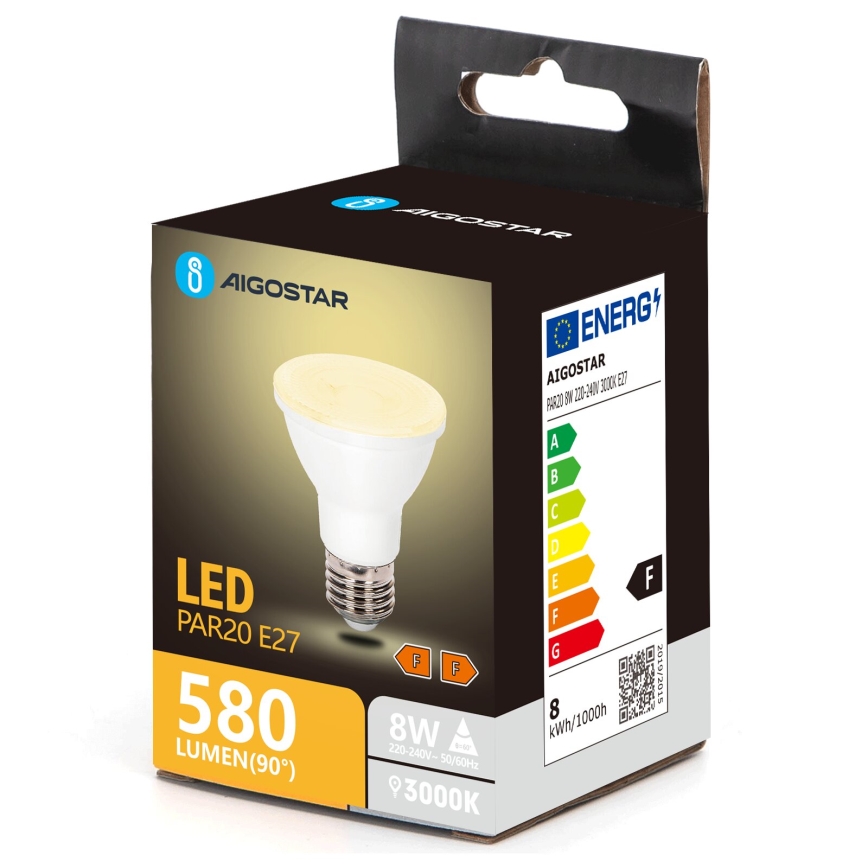 LED glödlampa PAR20 E27/8W/230V 3000K - Aigostar