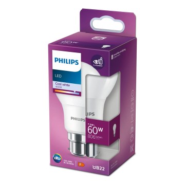 LED glödlampa Philips A60 B22/7,5W/230V 4000K