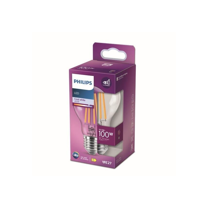 LED Glödlampa Philips E27/10,5W/230V 4000K
