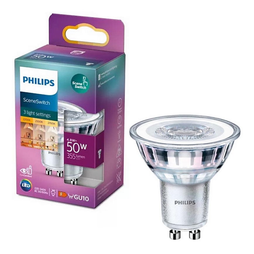 LED glödlampa Philips SCENE SWITCH PAR16 GU10/4,8W/230V 2200/2500/2700K