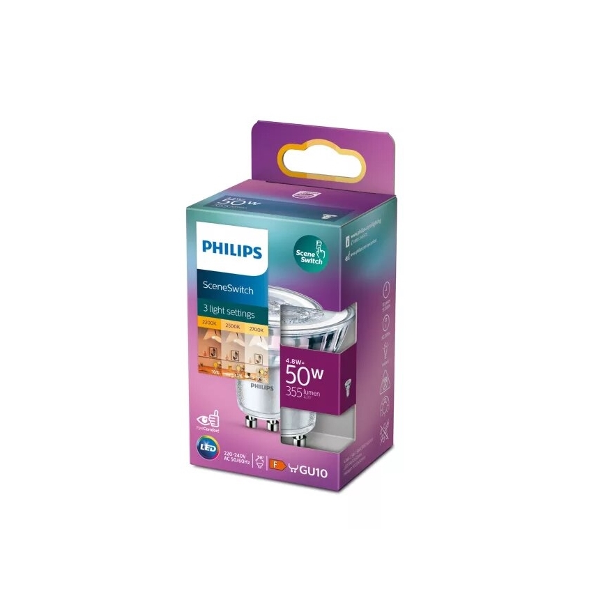 LED glödlampa Philips SCENE SWITCH PAR16 GU10/4,8W/230V 2200/2500/2700K