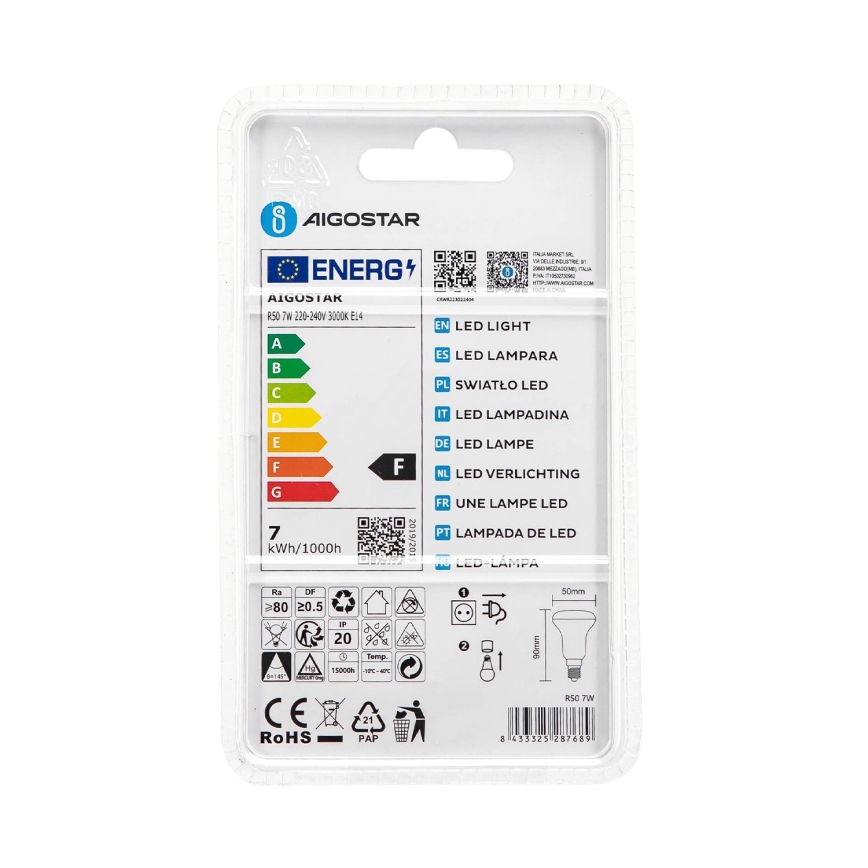LED glödlampa R50 E14/7W/230V 3000K - Aigostar