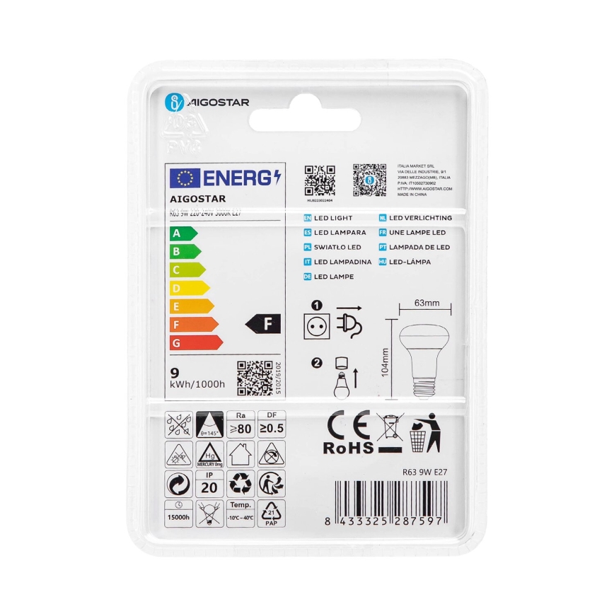 LED glödlampa R63 E27/9W/230V 3000K - Aigostar