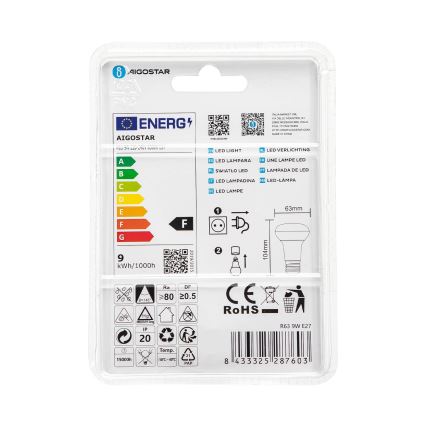 LED glödlampa R63 E27/9W/230V 6500K - Aigostar