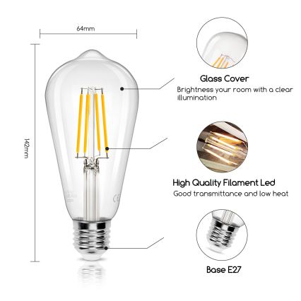 LED glödlampa ST64 E27/8W/230V 2700K - Aigostar