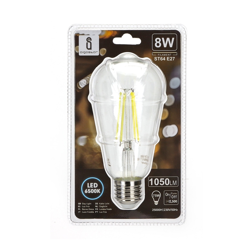 LED glödlampa ST64 E27/8W/230V 6500K - Aigostar