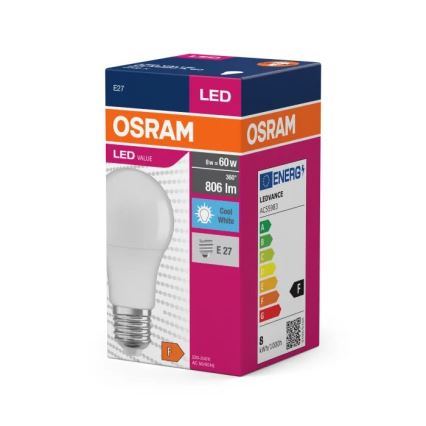 LED glödlampa VALUE A60 E27/8W/230V 4000K - Osram