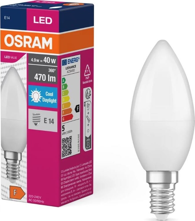 LED glödlampa VALUE B40 E14/4,9W/230V 6500K - Osram