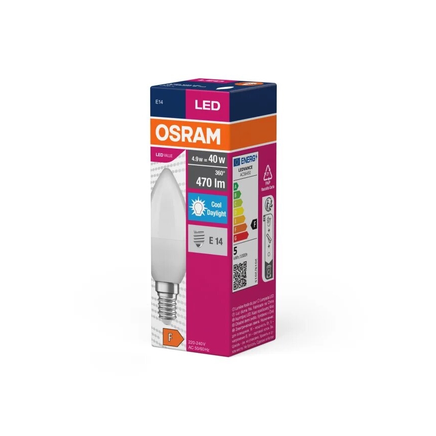 LED glödlampa VALUE B40 E14/4,9W/230V 6500K - Osram