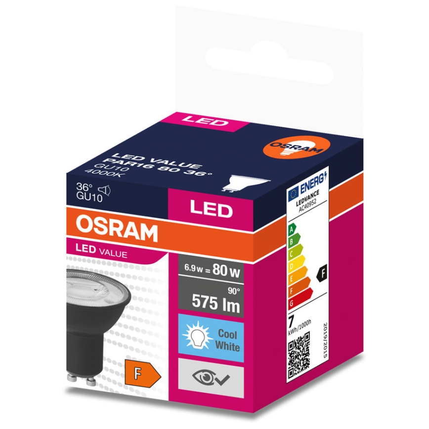LED glödlampa VALUE PAR16 GU10/6,9W/230V 6500K 36° svart - Ledvance