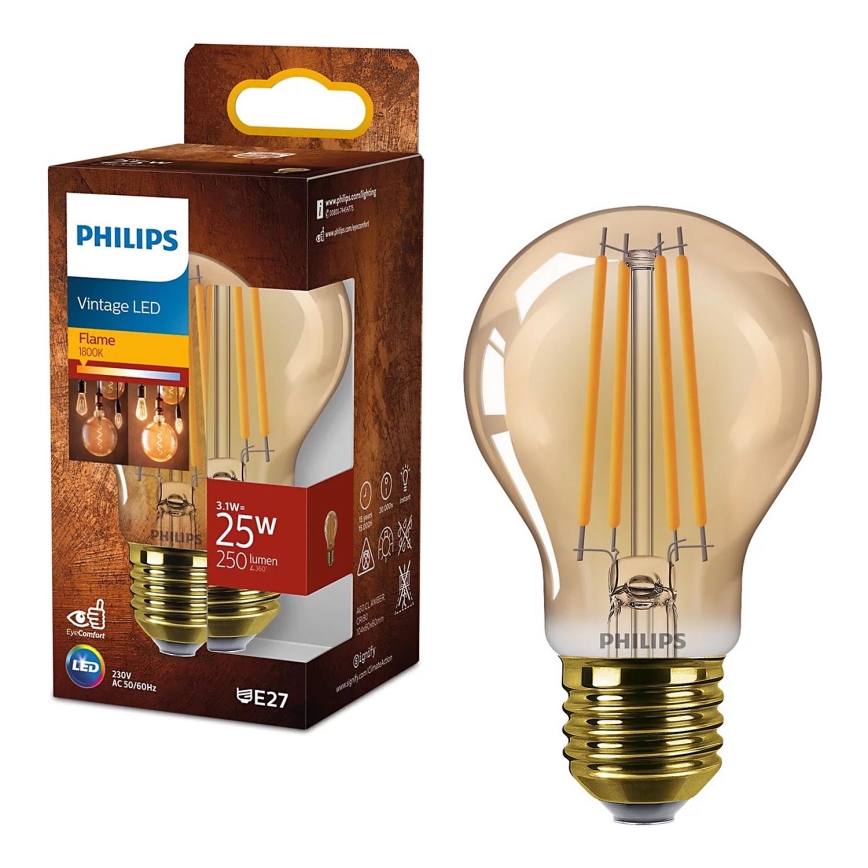 LED glödlampa VINTAGE Philips A60 E27/3,1W/230V 1800K
