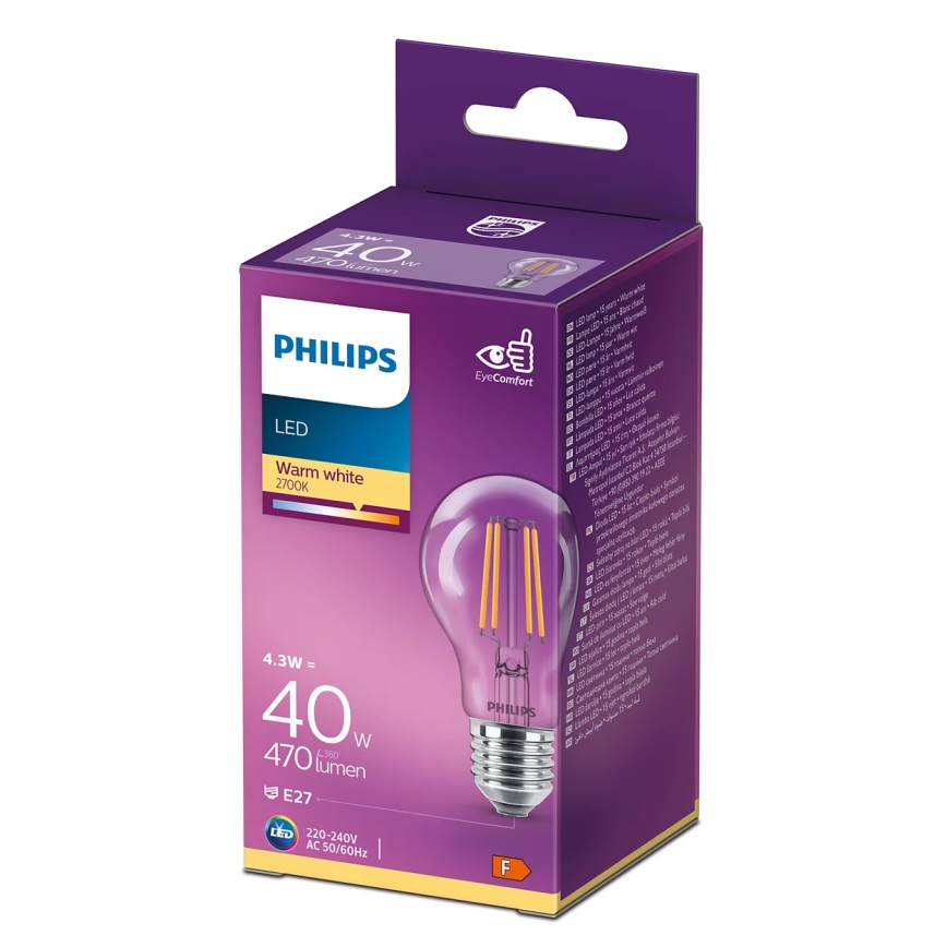 LED glödlampa VINTAGE Philips A60 E27/4,3W/230V 2700K