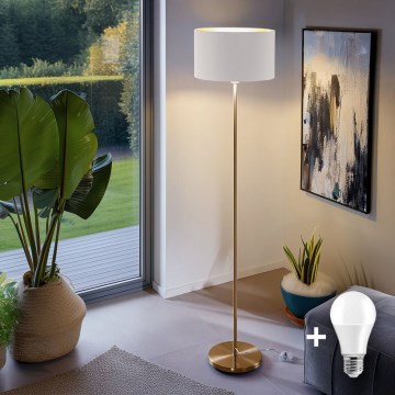 LED-golvlampa TUNJA 1x E27/20W/230V Ø 38 cm guld/vit