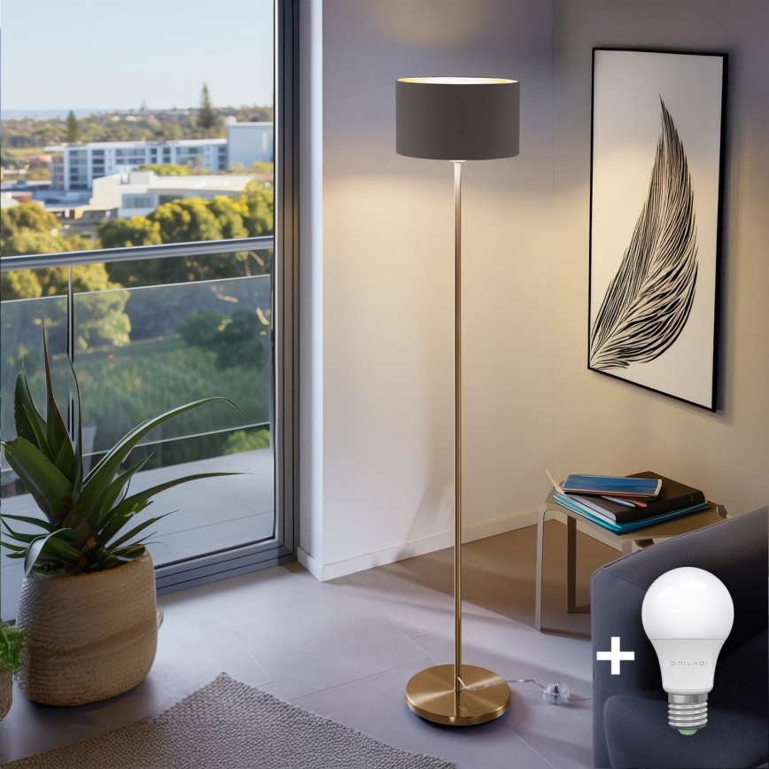 LED-golvlampa TUNJA 1xE27/20W/230V Ø 30 cm guld/brun