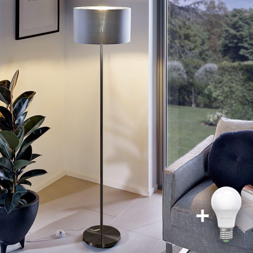 LED-golvlampa TUNJA 1xE27/20W/230V Ø 30 cm svart/grå