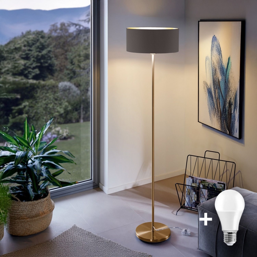 LED-golvlampa TUNJA 1xE27/20W/230V Ø 38 cm guld/brun