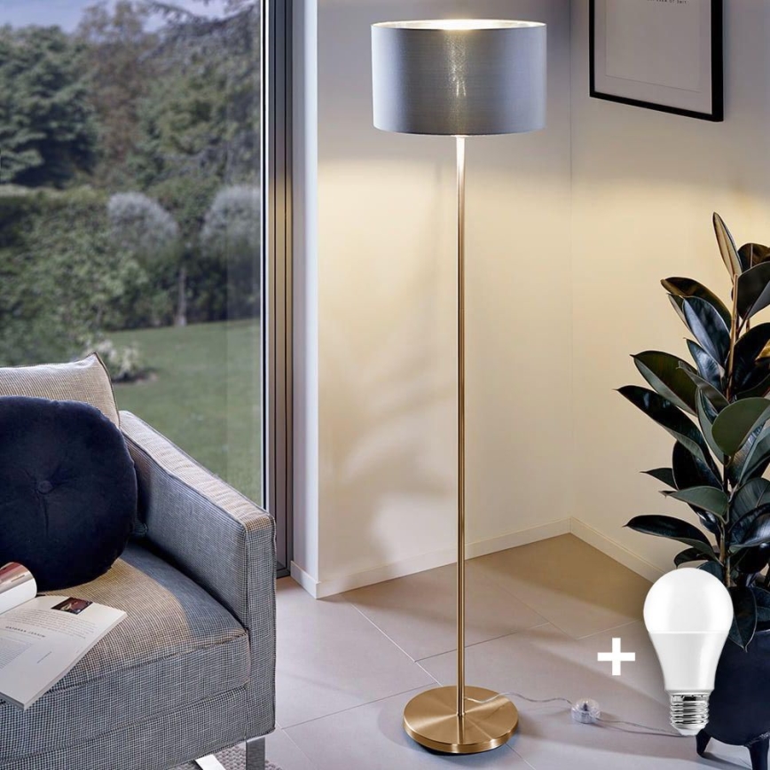 LED-golvlampa TUNJA 1xE27/20W/230V Ø 38 cm guld/grå