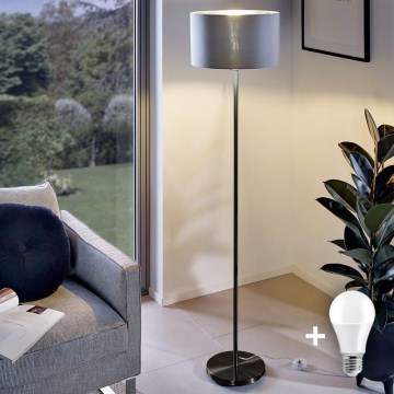 LED golvlampa TUNJA 1xE27/20W/230V Ø 38 cm svart/grå