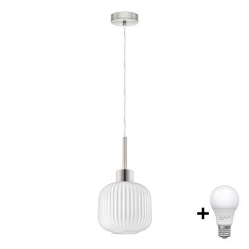 LED Hängande lampa HARMA 1xE27/60W/230V diameter 20 cm matt krom/vit