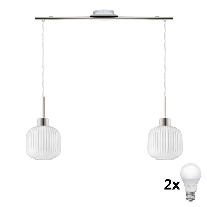 LED Hängande lampa HARMA 2xE27/60W/230V matt krom/vit