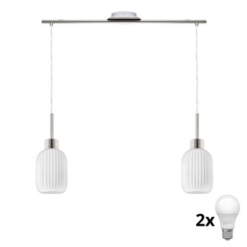 LED hängande lampa HARMA 2xE27/60W/230V matt krom/vit