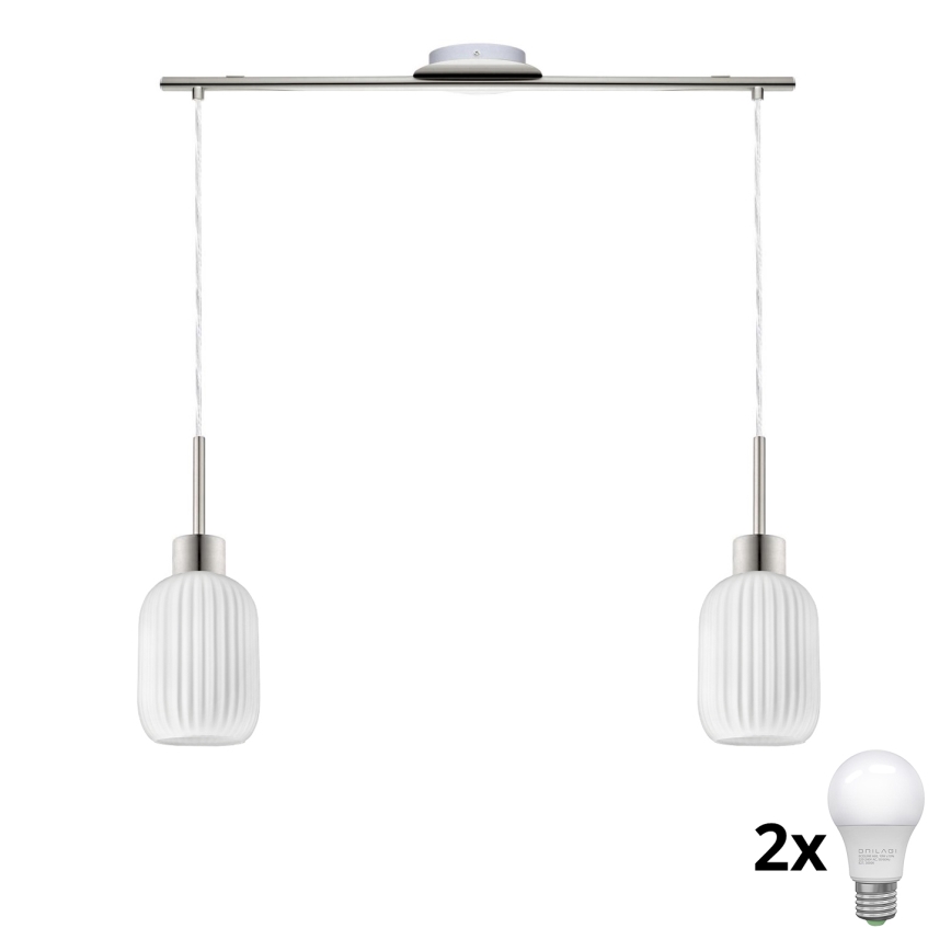 LED hängande lampa HARMA 2xE27/60W/230V matt krom/vit