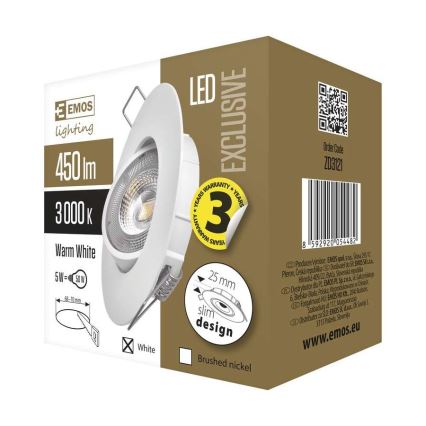 LED Hängande Takbelysning EXCLUSIVE 1xLED/5W/230V 3000 K vit