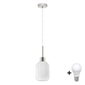 LED-hänglampa HARMA 1xE27/60W/230V, diameter 14 cm, matt krom/vit