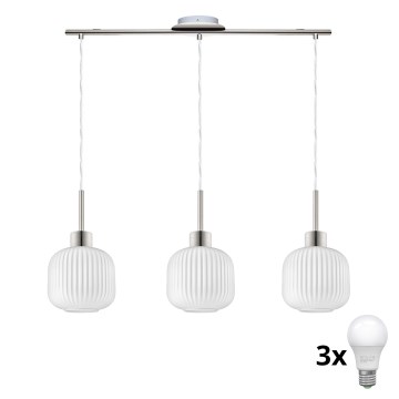 LED Hänglampa HARMA 3xE27/60W/230V matt krom/vit