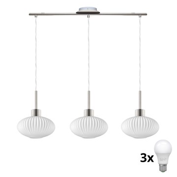 LED Hänglampa HARMA 3xE27/60W/230V matt krom/vit