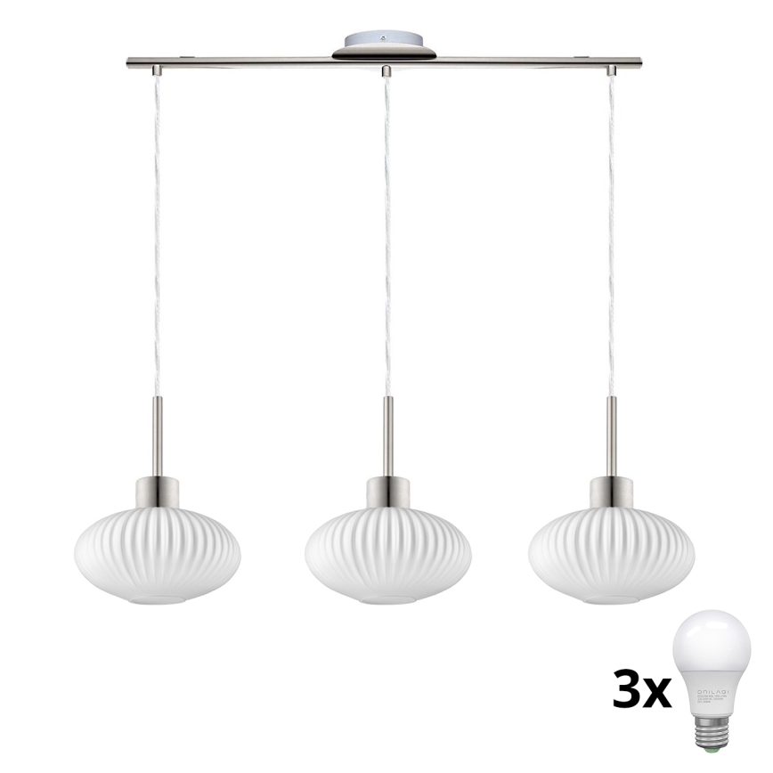 LED Hänglampa HARMA 3xE27/60W/230V matt krom/vit