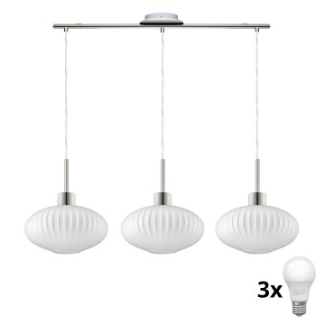 LED Hänglampa HARMA 3xE27/60W/230V matt krom/vit