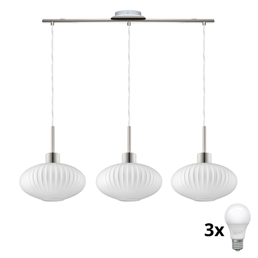 LED Hänglampa HARMA 3xE27/60W/230V matt krom/vit