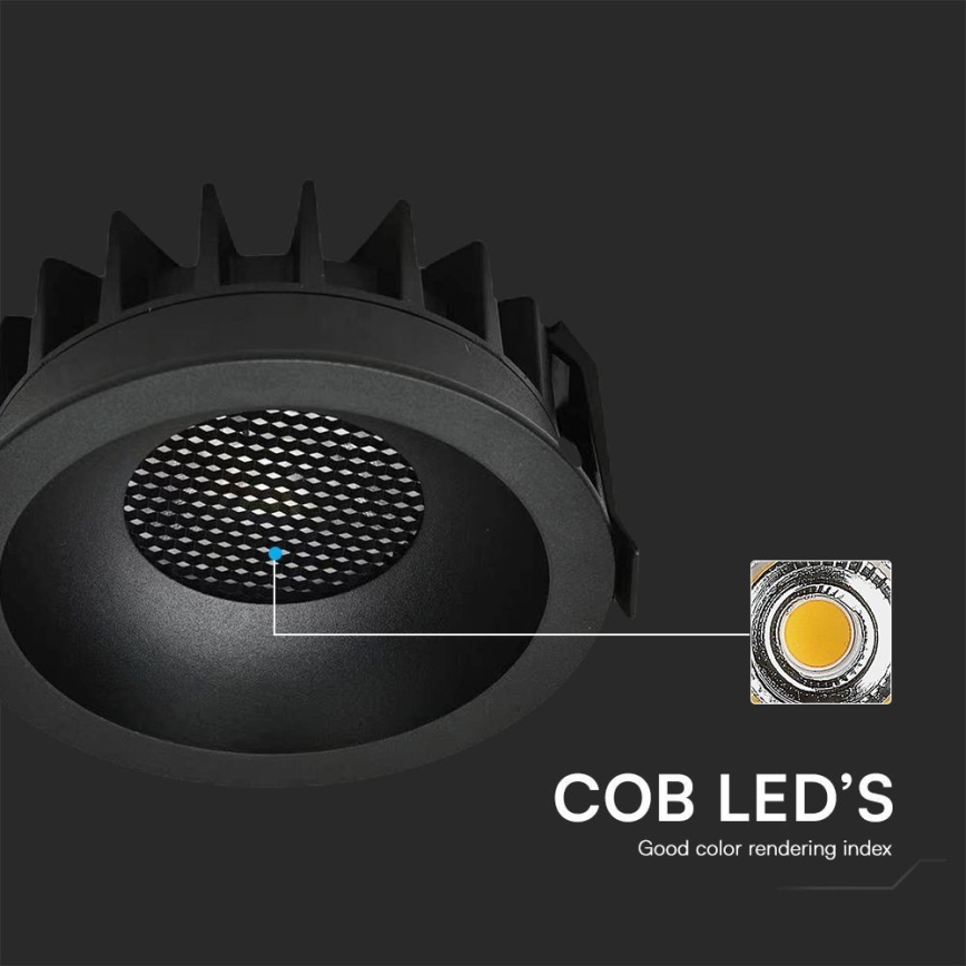 LED infälld belysning LED/12W/230V 3000/4000/6400K ø 8,6 cm svart